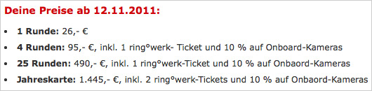 2012 Touristenfahrten pricing