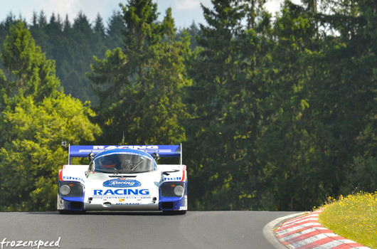 Derek Bell at the wheel of a Porsche 956 on the Nurburgring